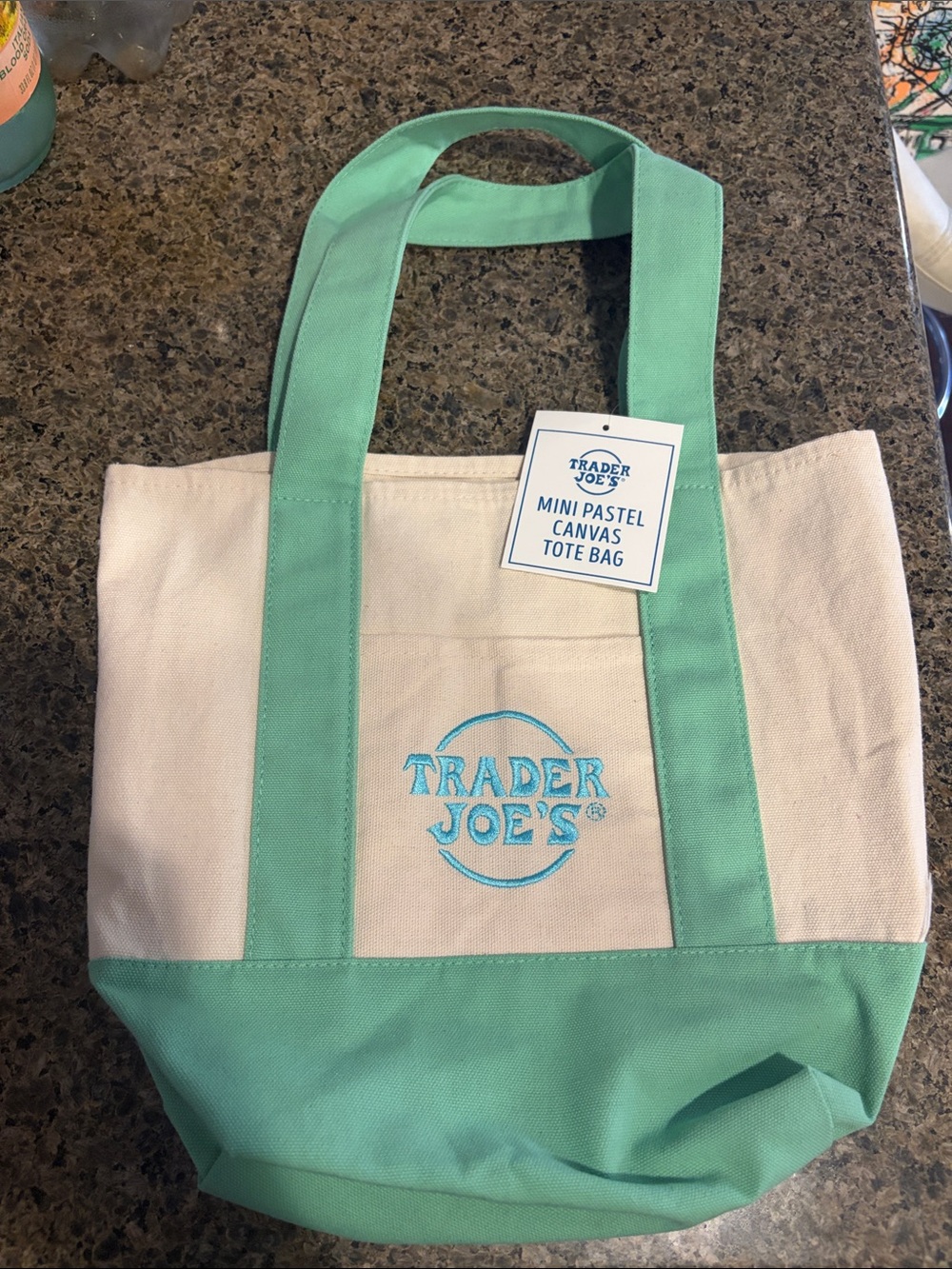 Trader Joe's Mint & White Canvas Tote Bag